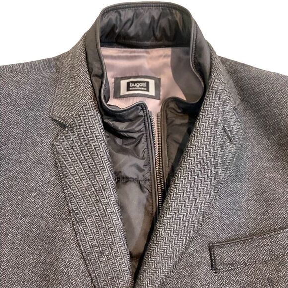 Bugatti men’s charcoal gray wool blend chevron lined outer coat european 44R - Picture 12 of 16